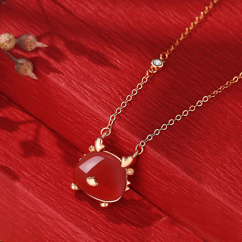 Sterling Silver Dragon Jewelry with Hetian Jade & Red Agate