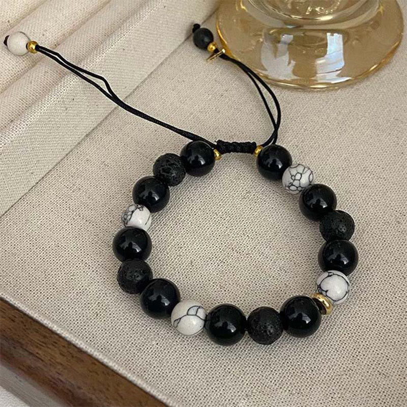 Obsidian Lava Rock Yin Yang Strength Bracelet
