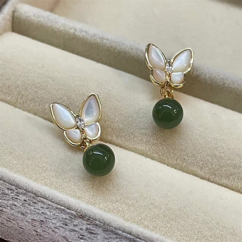 Cyan Jade Butterfly Healing Necklace Ring Earrings Set