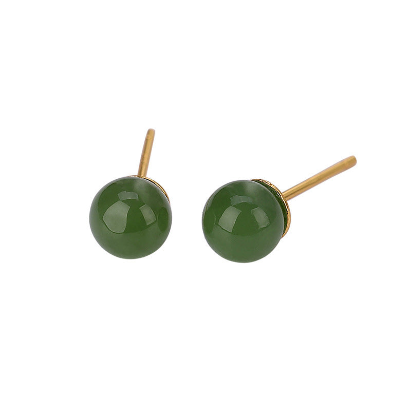 8mm Cyan Jade Sterling Silver Healing Stud Earrings