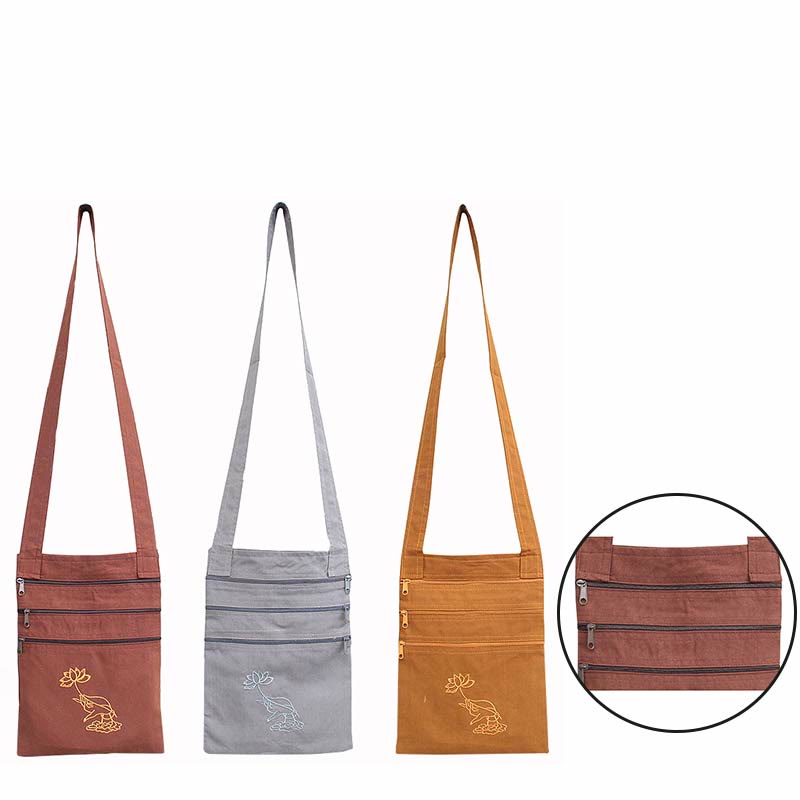 Cotton Lotus Embroidered Spiritual Practice Shoulder Bag