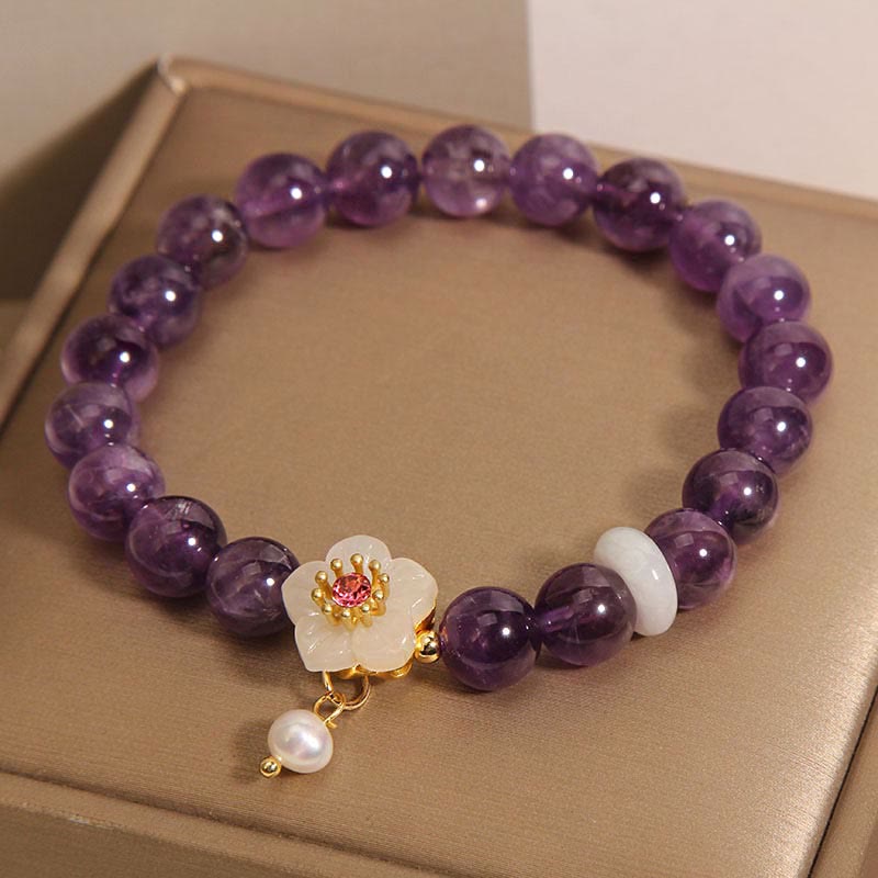 Amethyst White Agate Pearl Balance Bracelet 14-17cm Wrist