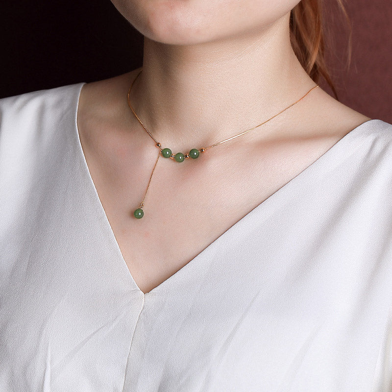 Cyan Jade 6mm Beads Healing Necklace With Sterling Silver Pendant