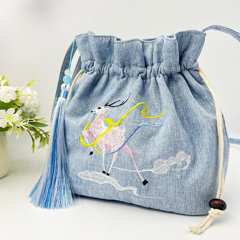 Fairy Deer Cotton Linen Yoga Bag 19x20x10cm