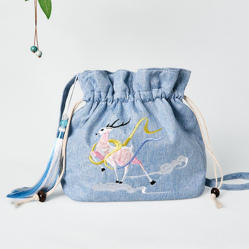 Fairy Deer Cotton Linen Yoga Bag 19x20x10cm