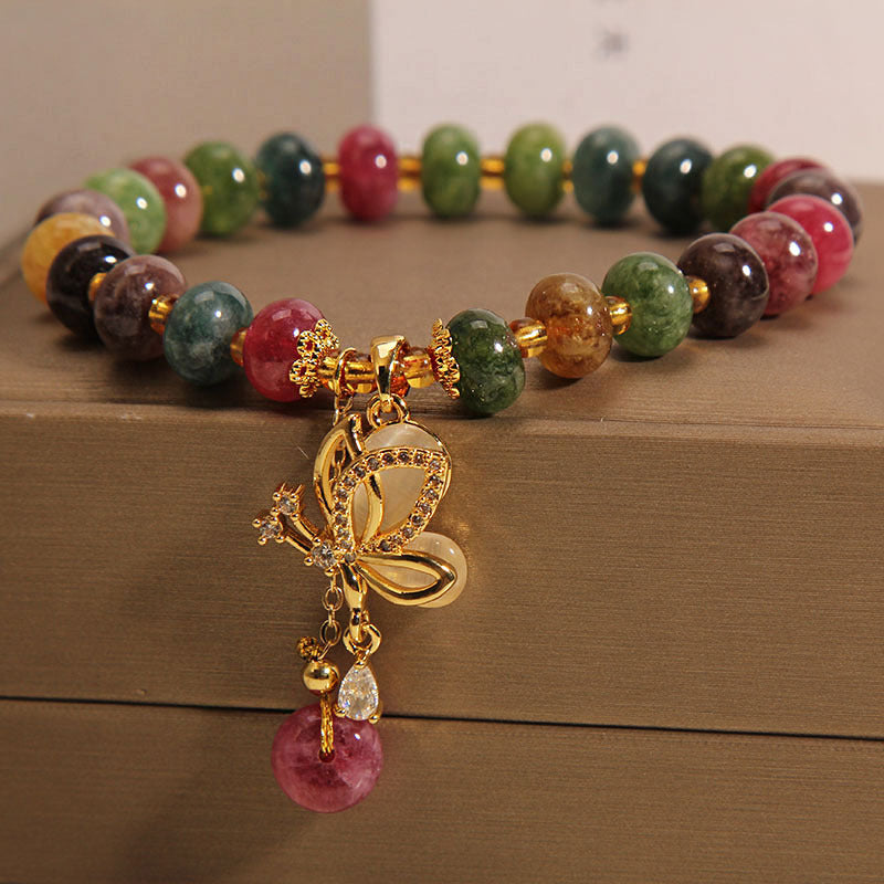 Colorful Tourmaline Butterfly Wisdom Charm Bracelet