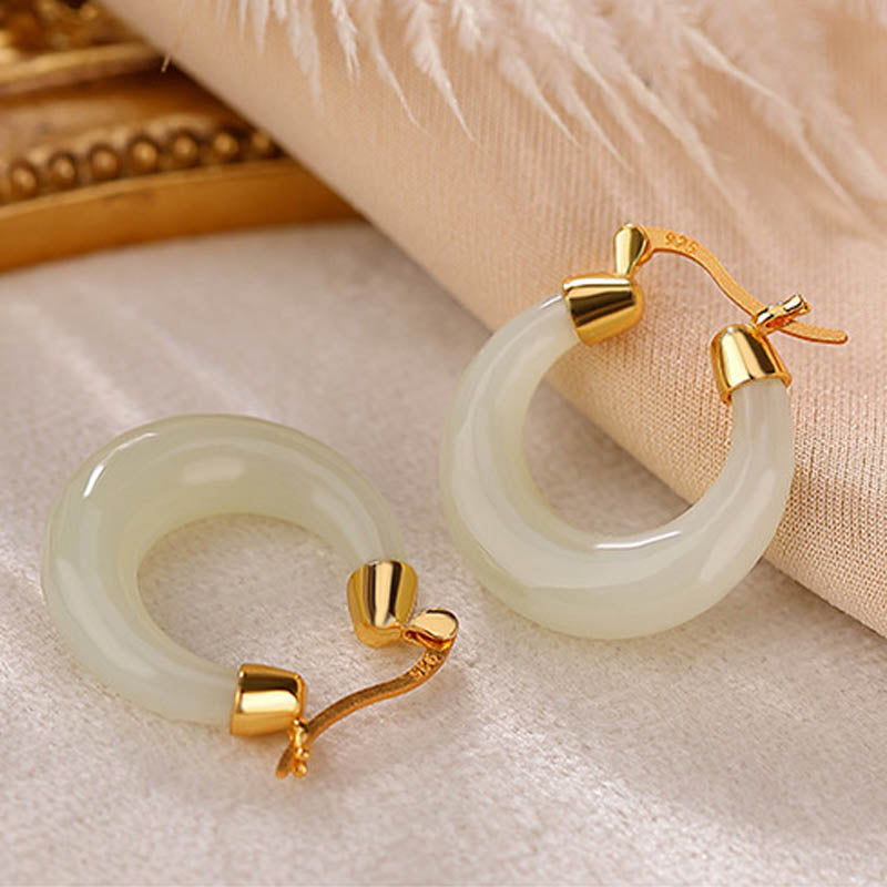 Round Jade Cyan Jade Prosperity Luck Drop Earrings