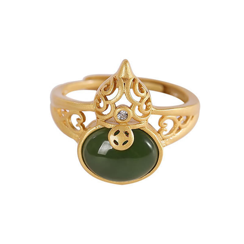 Adjustable Cyan Jade Success & Luck Ring with Copper Coin