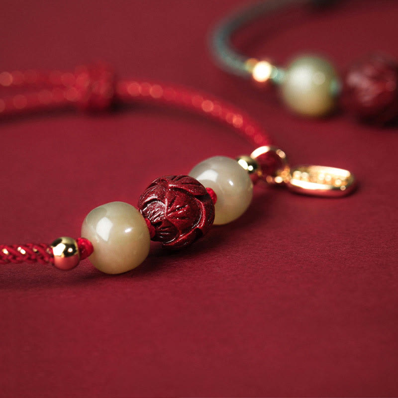 14K Gold Plated Hetian Jade Lotus Luck Bracelet