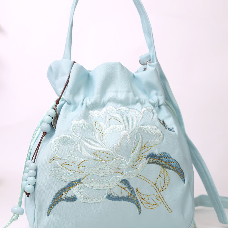 Embroidered Cotton Linen Tote Bag With Wisteria Flowers