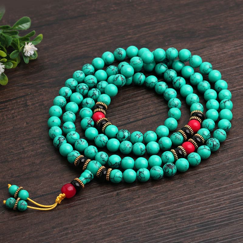 6mm Tibetan Turquoise Healing Mala Bracelet for Balance