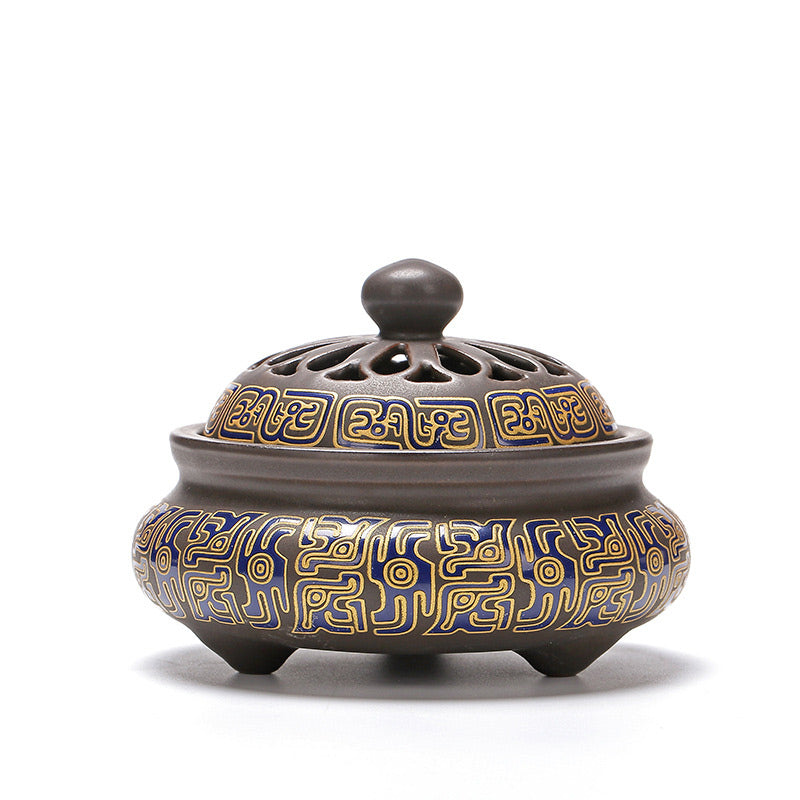 Ceramic Zen Incense Burner with Dragon or Floral Design 11.7cm