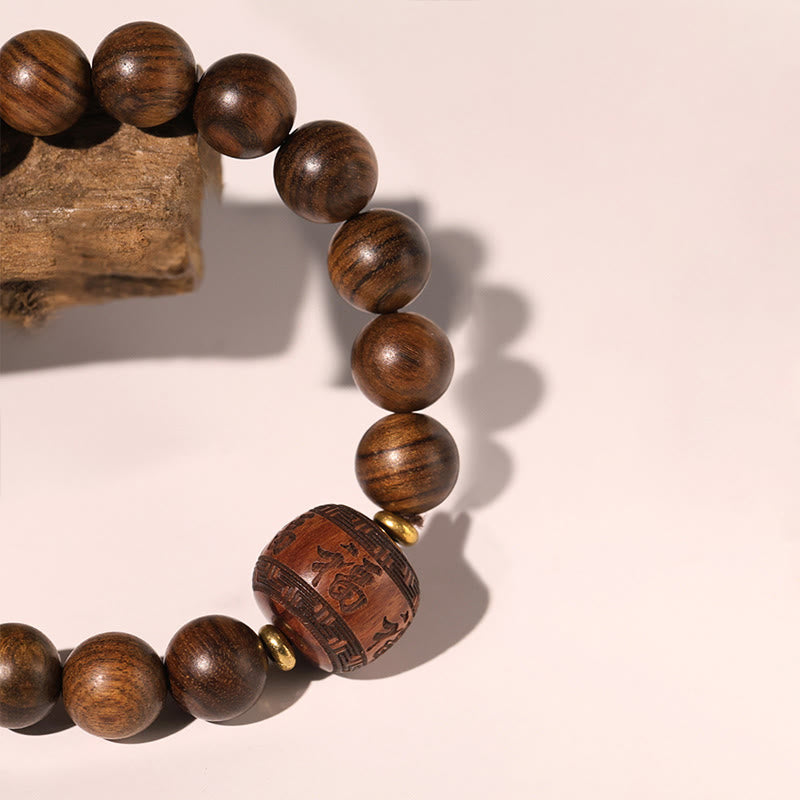 Rosewood Spiritual Bracelet with Fu Character | Warmth & Luck