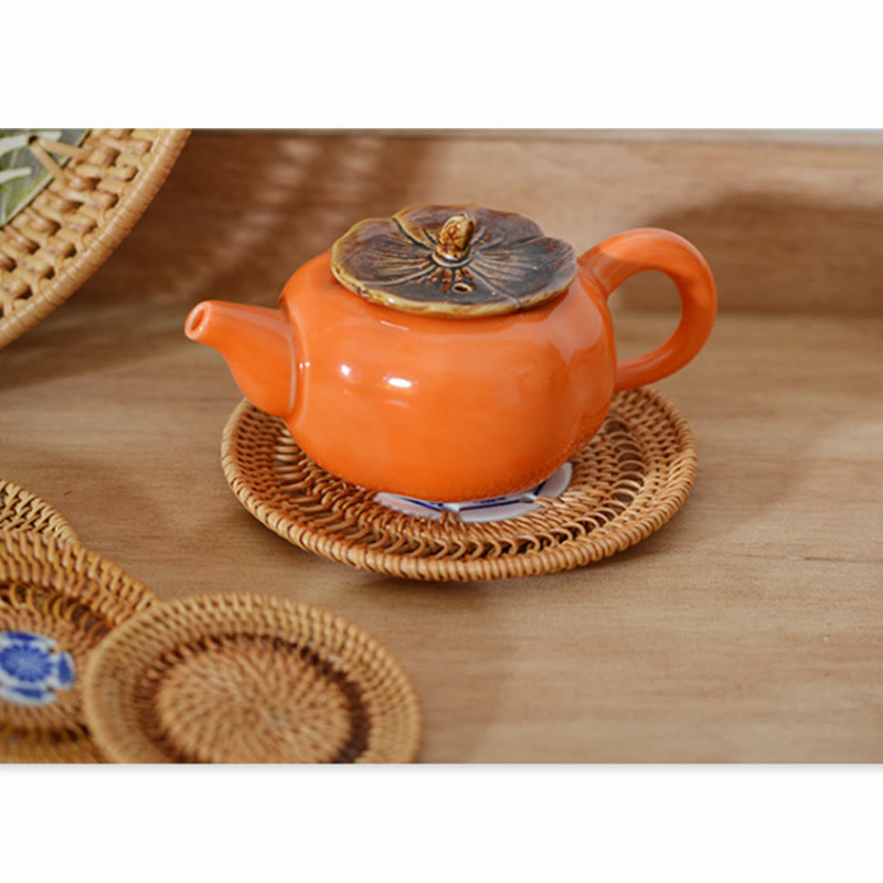 Ceramic Flower Pattern Rattan Cup Mat | 10cm Coaster