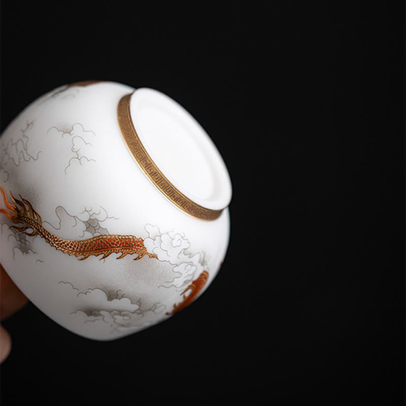 Ceramic Zen Decor Tea Cup | Phoenix Dragon Lotus Motifs