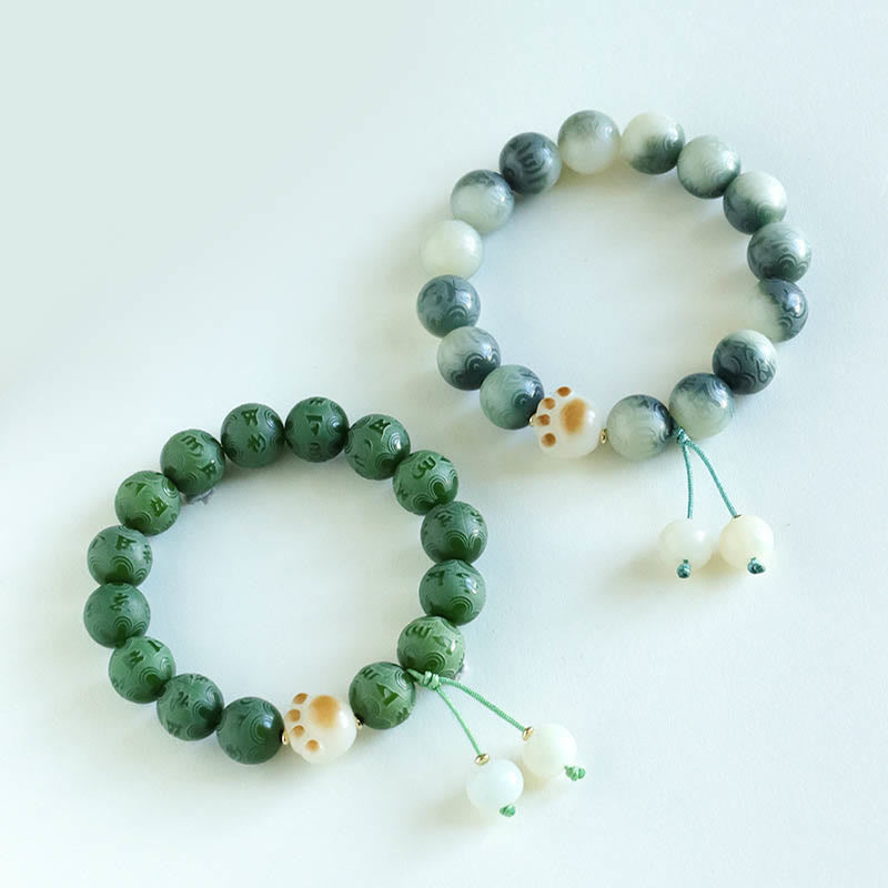 Om Mani Padme Hum Bodhi Seed Carved Bracelet 12mm Beads