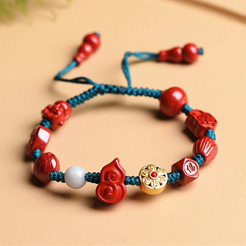 Natural Cinnabar Om Mani Padme Hum Blessing String Bracelet