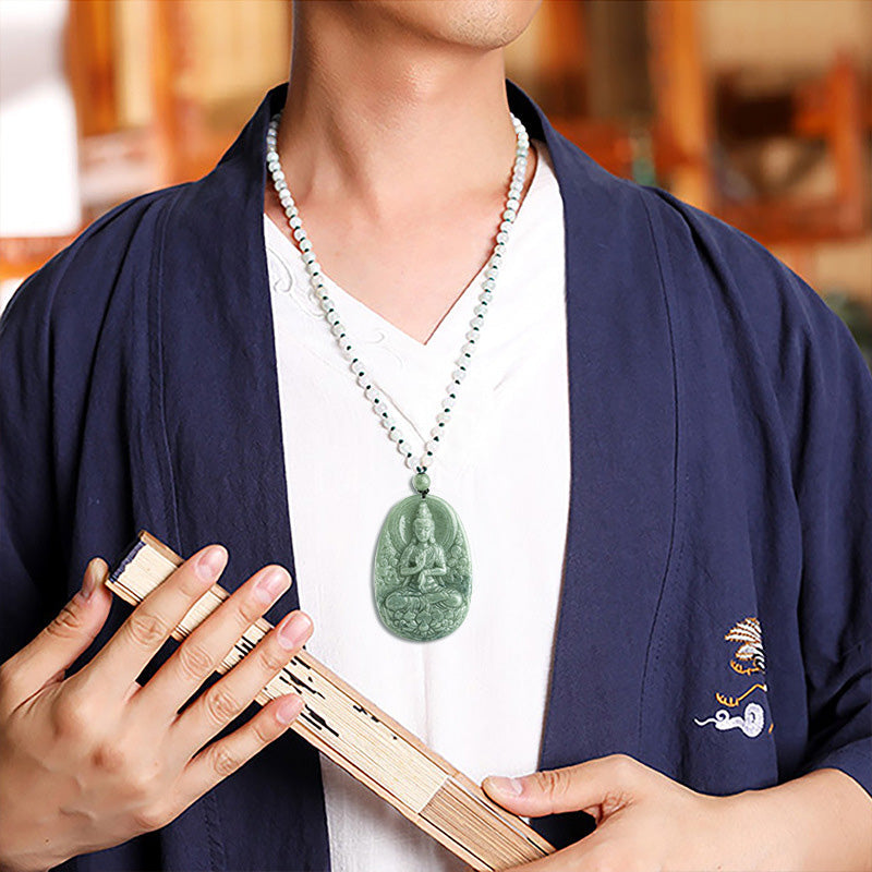 Natural Jade Avalokitesvara Wealth & Success Necklace 45cm