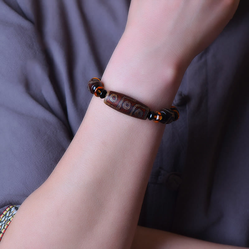 Nine-Eye Dzi Bead Wealth Protection Agate Bracelet