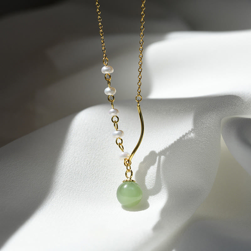 Natural Hetian Jade Pearl Luck Bead Necklace for Prosperity