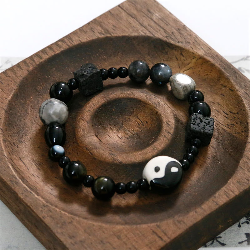 Unisex Black Onyx Yin Yang Bracelet for Balance & Protection