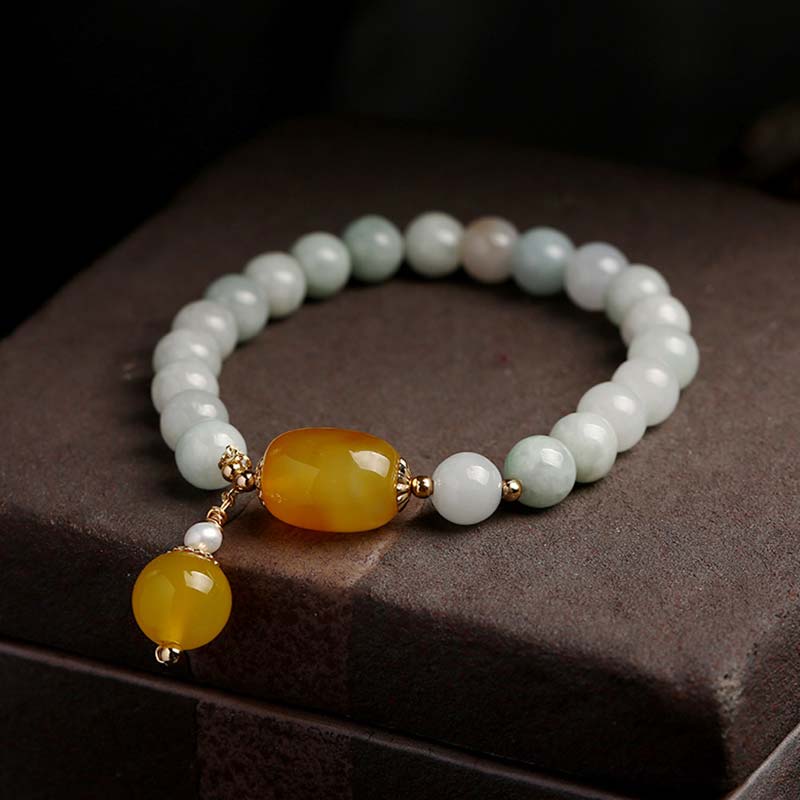White Jade Protection Bracelet with Agate Beads 7.5mm