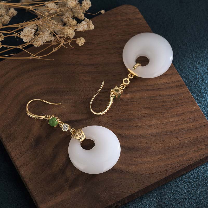 White Jade Blessing Drop Earrings for Protection & Luck