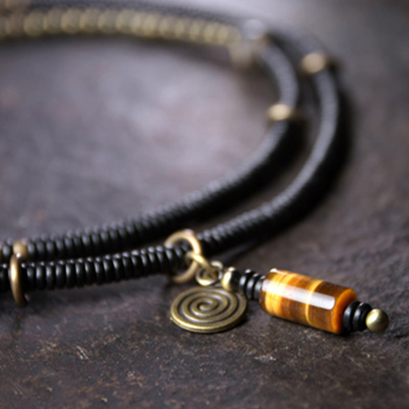 Ebony Wood Dzi Bead Copper Peace Bracelet for Meditation
