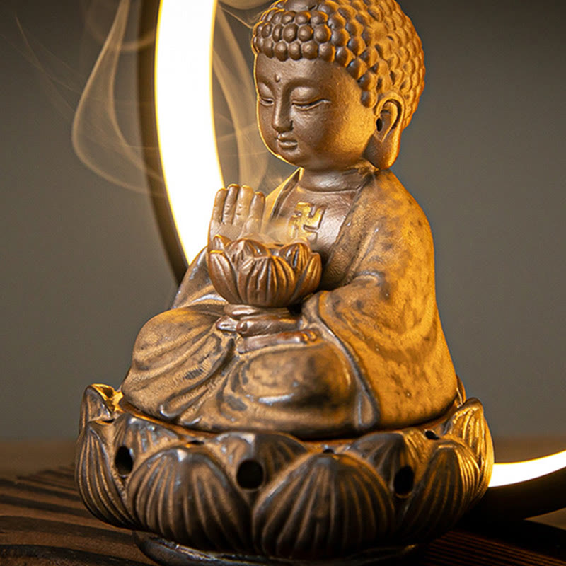 Buddha Lotus Backflow Ceramic Incense Burner with Light