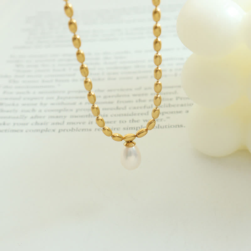 Pearl Necklace Peace Pendant | Calming Titanium Steel Chain