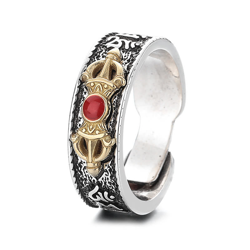Adjustable Red Agate Om Mani Padme Hum Wisdom Ring