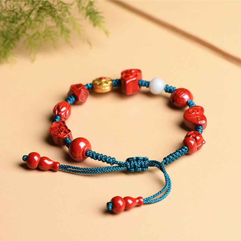 Natural Cinnabar Om Mani Padme Hum Blessing String Bracelet