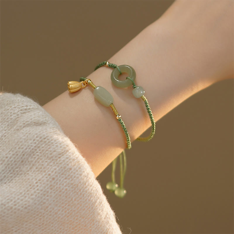 Lotus Jade Peace Buckle Charm Bracelet for Prosperity
