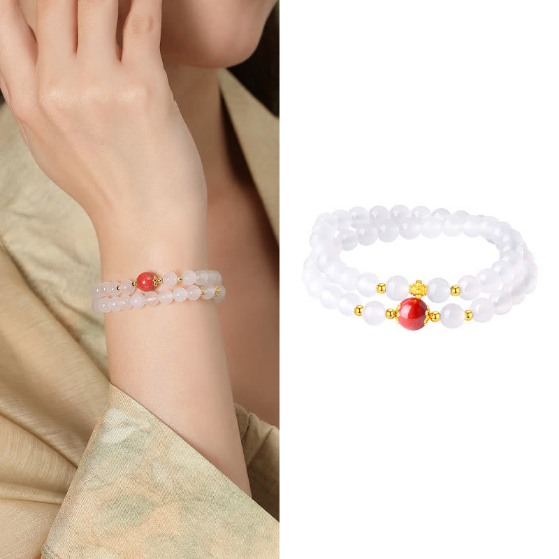 White Agate & Cinnabar Double Wrap Cinnabar Bracelet Protection