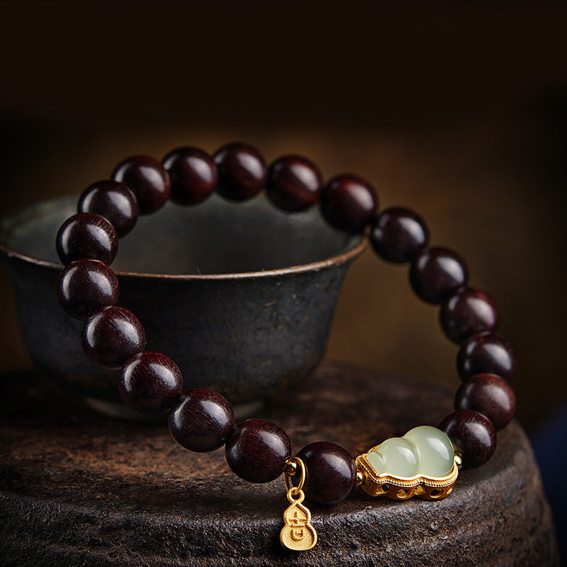 Small Leaf Red Sandalwood Jade Bracelet for Calm & Protection