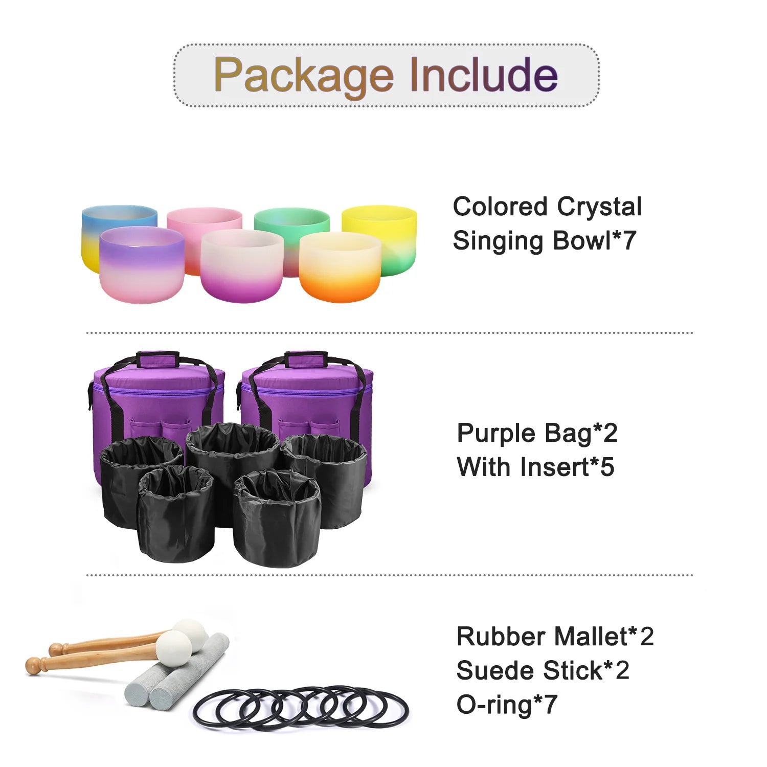 Candy Colored Frosted Quartz Crystal Singing Bowl Set