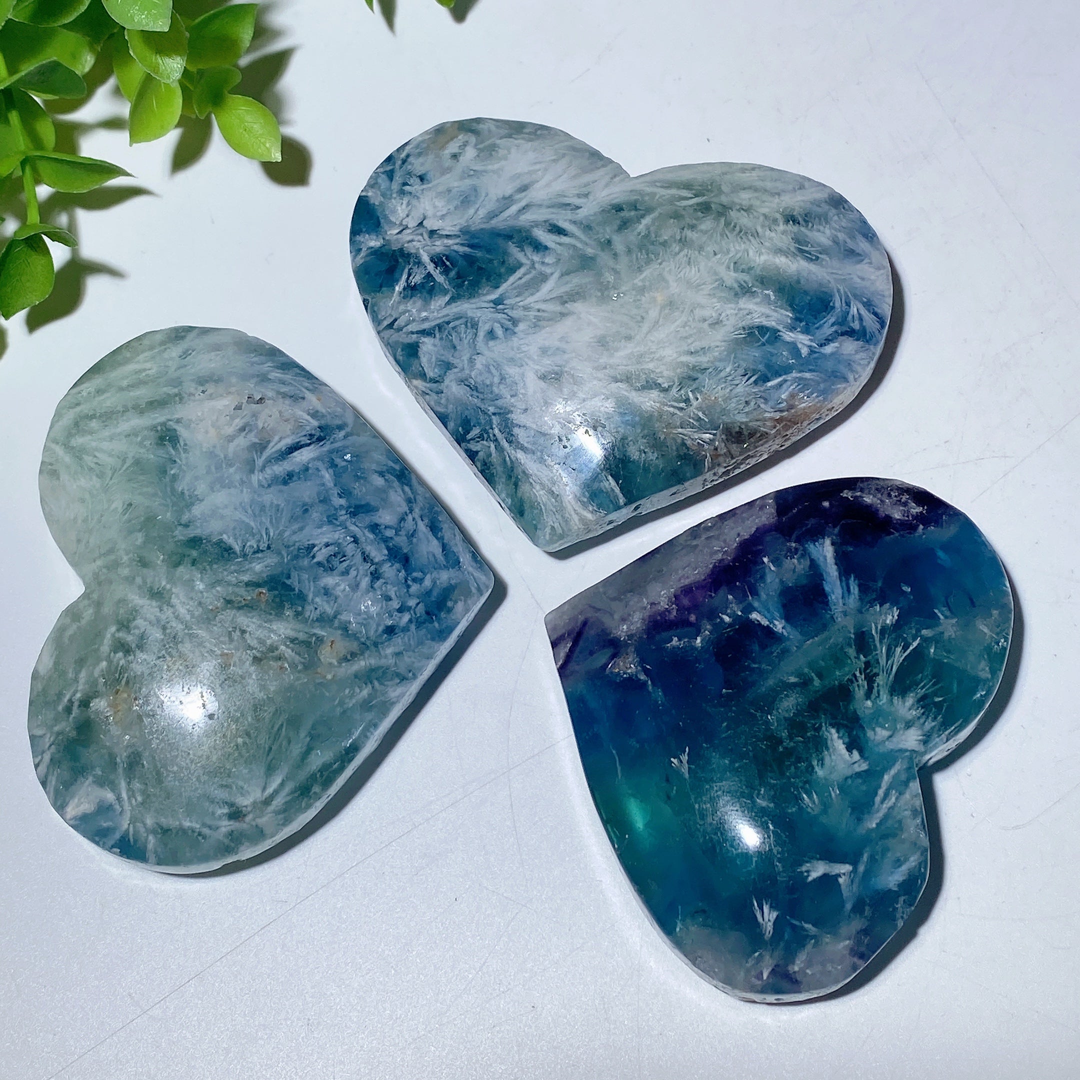 Feather Fluorite 2-3 Inch Heart & Palm Crystal for Healing