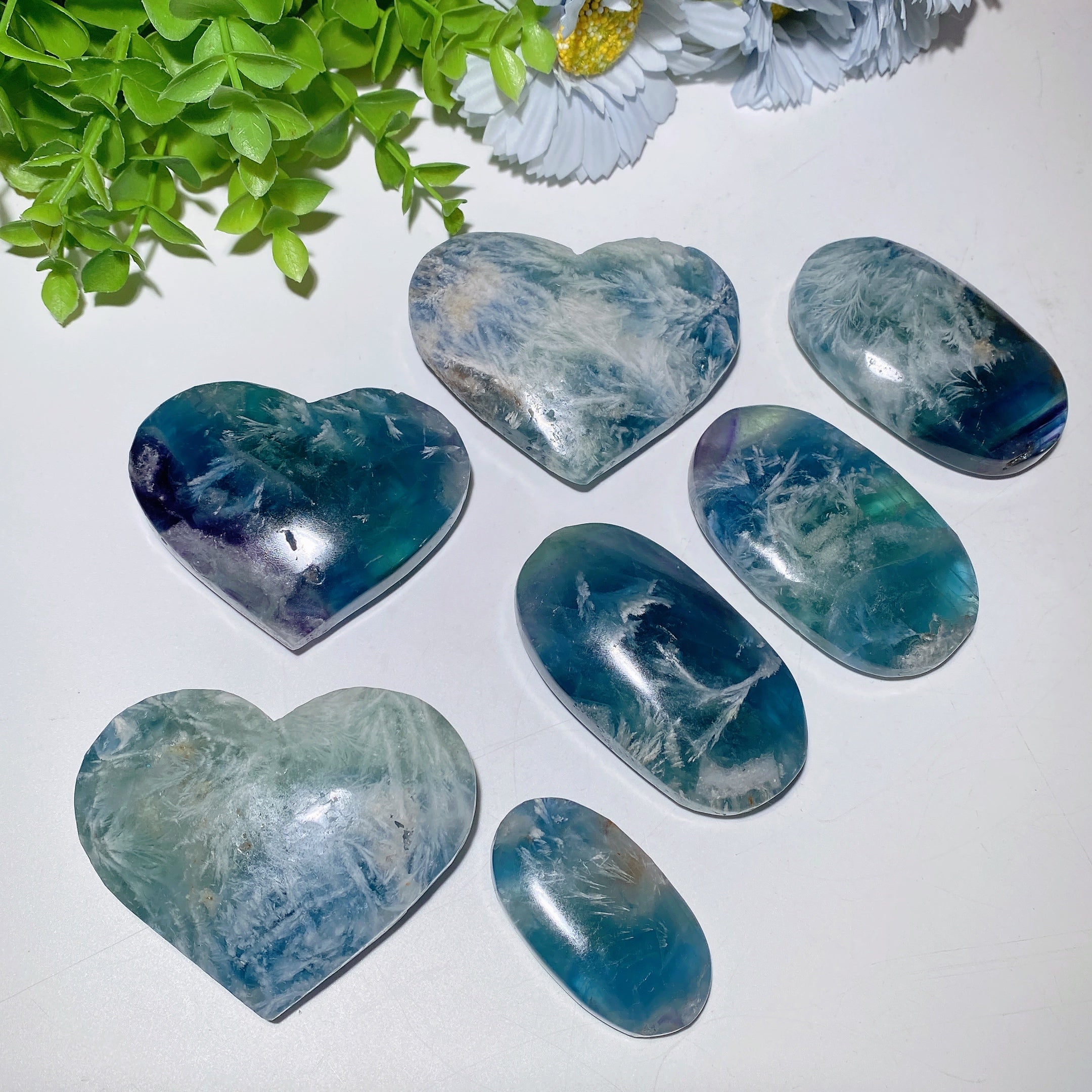 Feather Fluorite 2-3 Inch Heart & Palm Crystal for Healing