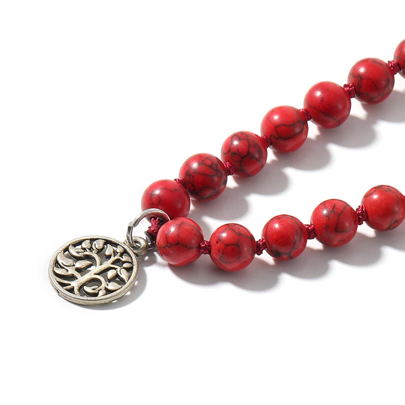 108 Bead Mala Necklace with Red Turquoise or Lazurite Beads