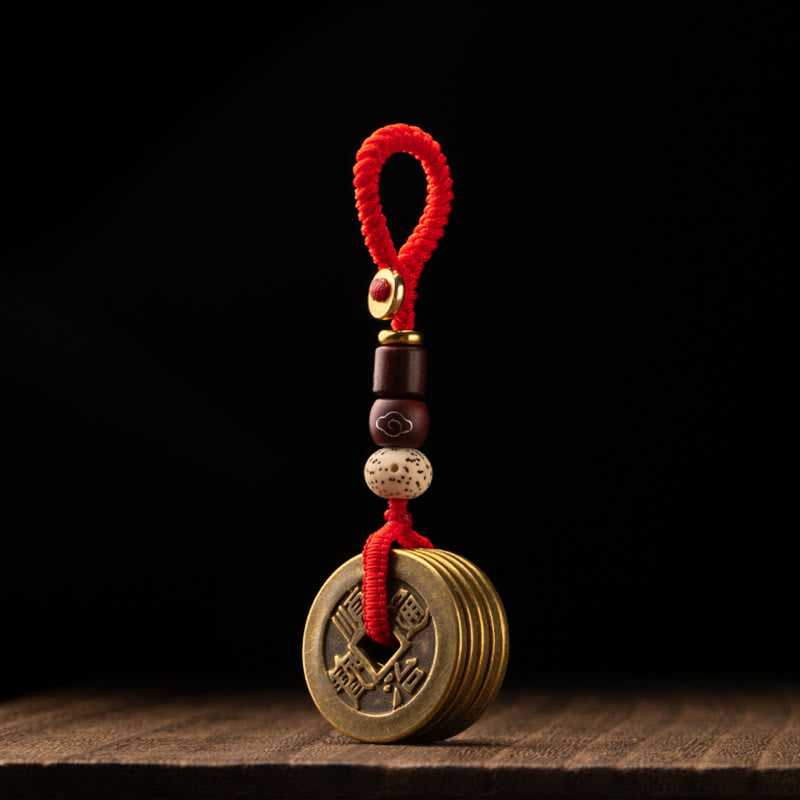 Feng Shui Five Emperor Coins Keychain for Wealth & Protection