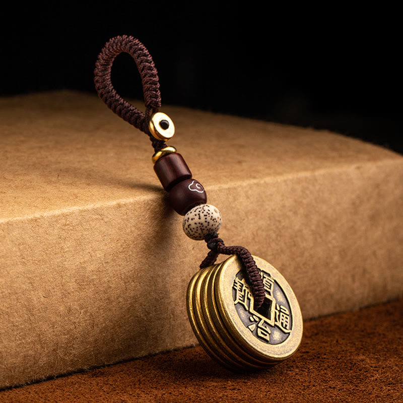 Feng Shui Five Emperor Coins Keychain for Wealth & Protection