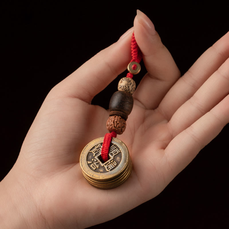 Feng Shui Five Emperor Coins Keychain for Wealth & Protection