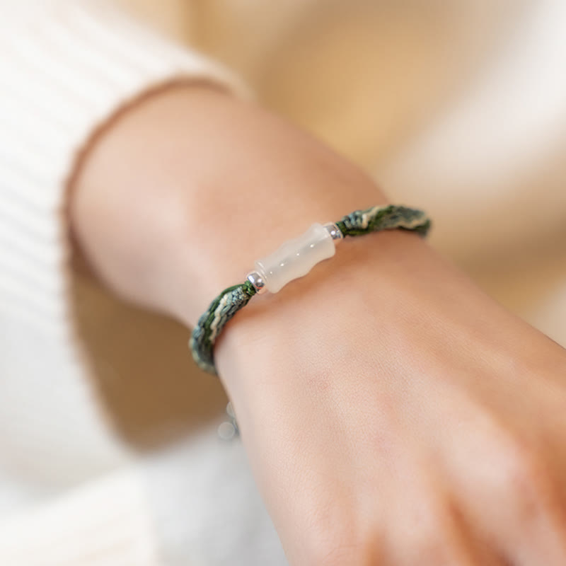 White Jade Bamboo Strength & Luck String Bracelet