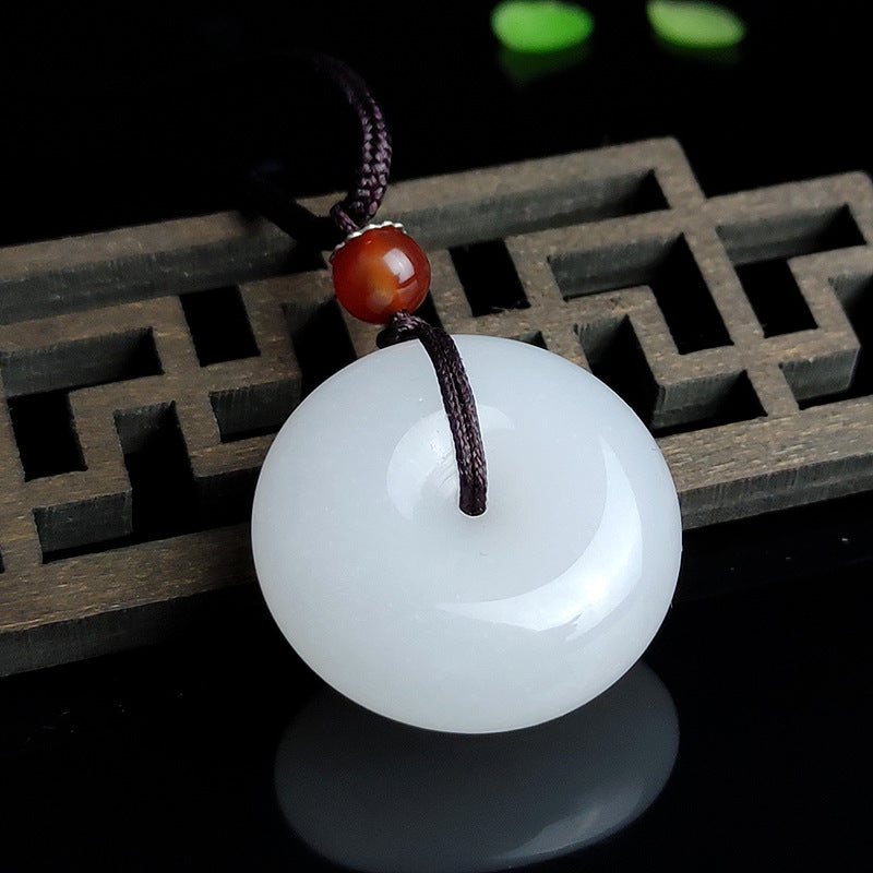 White Jade Peace Buckle Necklace 20mm Blessing Pendant