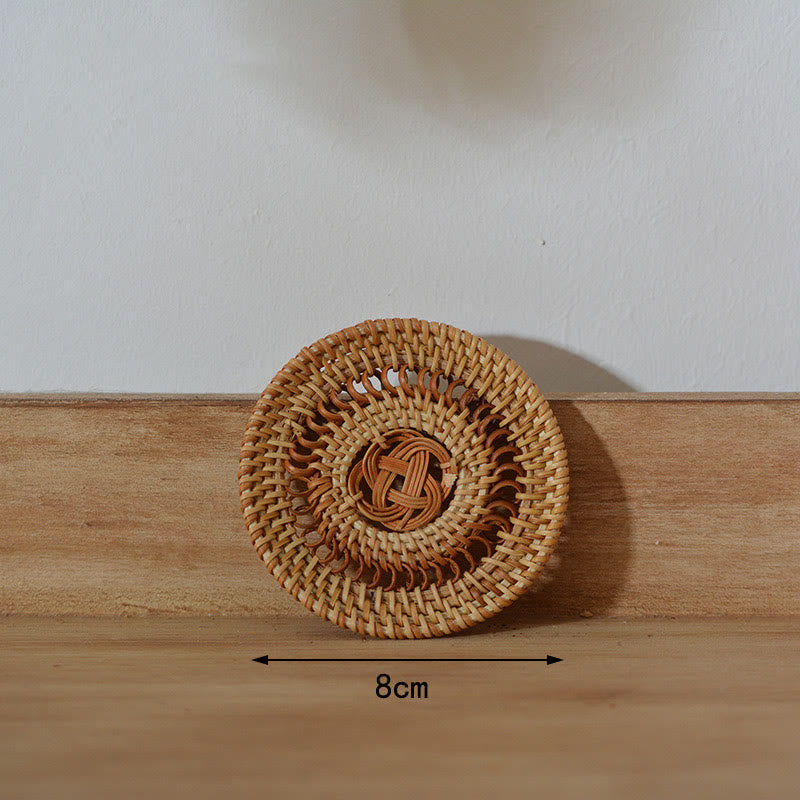 Ceramic Flower Pattern Rattan Cup Mat | 10cm Coaster