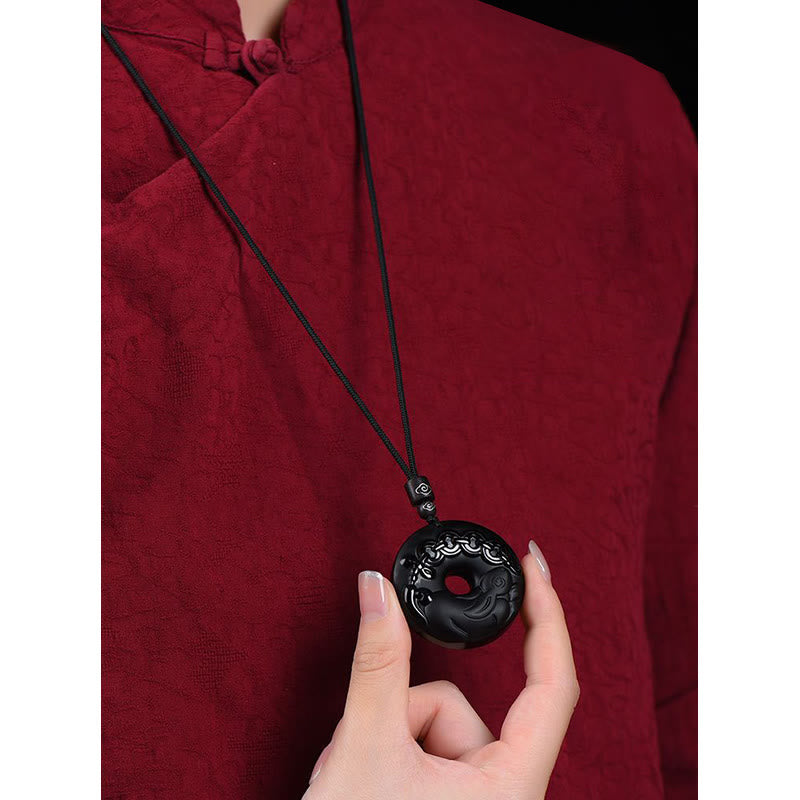 Chinese Zodiac Black Obsidian Strength Necklace Pendant