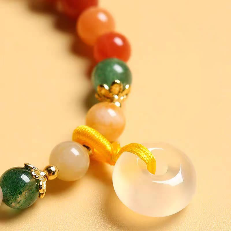 Unisex 8mm Golden Silk Jade Peace Buckle Bracelet