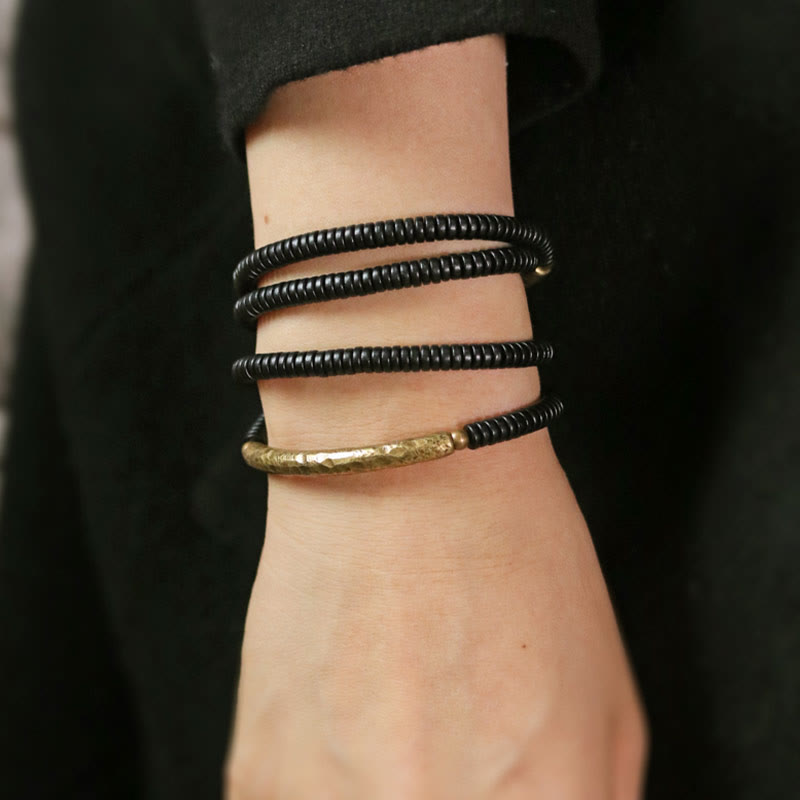 Ebony Wood Copper Multilayered Bracelet for Balance and Calm