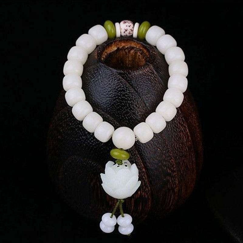 8mm Bodhi Seed Lotus Bracelet for Luck & Enlightenment