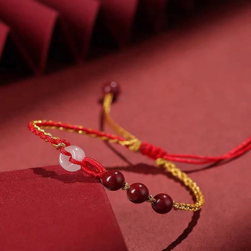 Cinnabar Jade Bracelet with Peace Buckle for Calm & Blessing